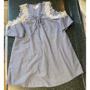 J.O.A Lined White Striped Cotton Lace Dress Size Large Vacation Cruise Teacher